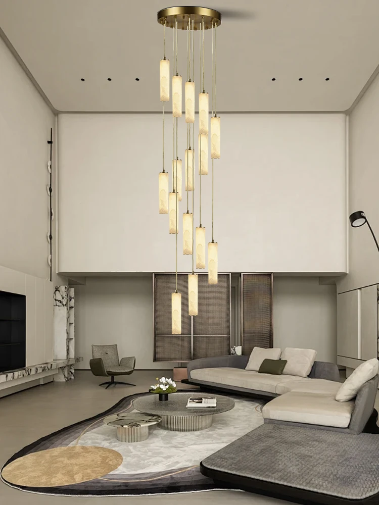 

Spanish Marble Designer Chandeliers Decor Circular Staircase Stairwell Large Elegant Stone Hanging Lamp for Villa Duplex Lustres
