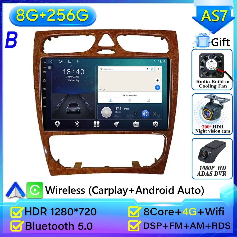 Autoradio Carplay Voor Mercedes Benz C-Klasse W203 C200 C320 C350 CLK W209 2002-2005 navigatie GPS Android Auto 5G Wifi Geen 2din