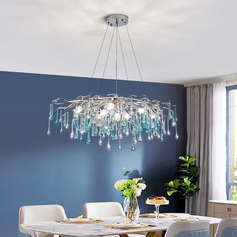 Moderno LED blu gocce d'acqua lampadario a soffitto villa di lusso lampada a sospensione atmosfera di fascia alta soggiorno sala da pranzo lampada a sospensione