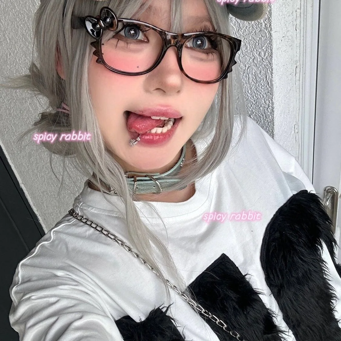 Katze Ohr Leopard Schleife Brillengestell Keine Linsen Cosplay Vintage Kätzchen Halloween Party Kostüme Requisiten Dekorative Y2K DIY Rahmen – Detail 5