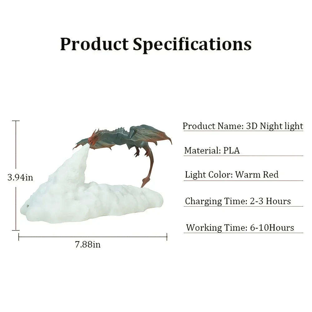 ثلاثية الأبعاد مطبوعة LED التنين USB مصباح قابل لإعادة الشحن أنيمي الشكل الجدول ضوء الليل الداخلية للمنزل غرفة نوم عطلة الديكور الهدايا