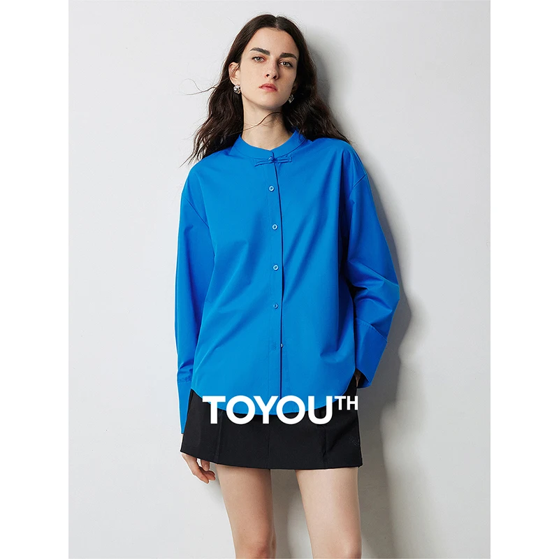 TOYOUTH Women Blouse Shirt 2024 Autumn New Chinese Style Stand Collar Long Sleeve Office Lady Blouse Shirt