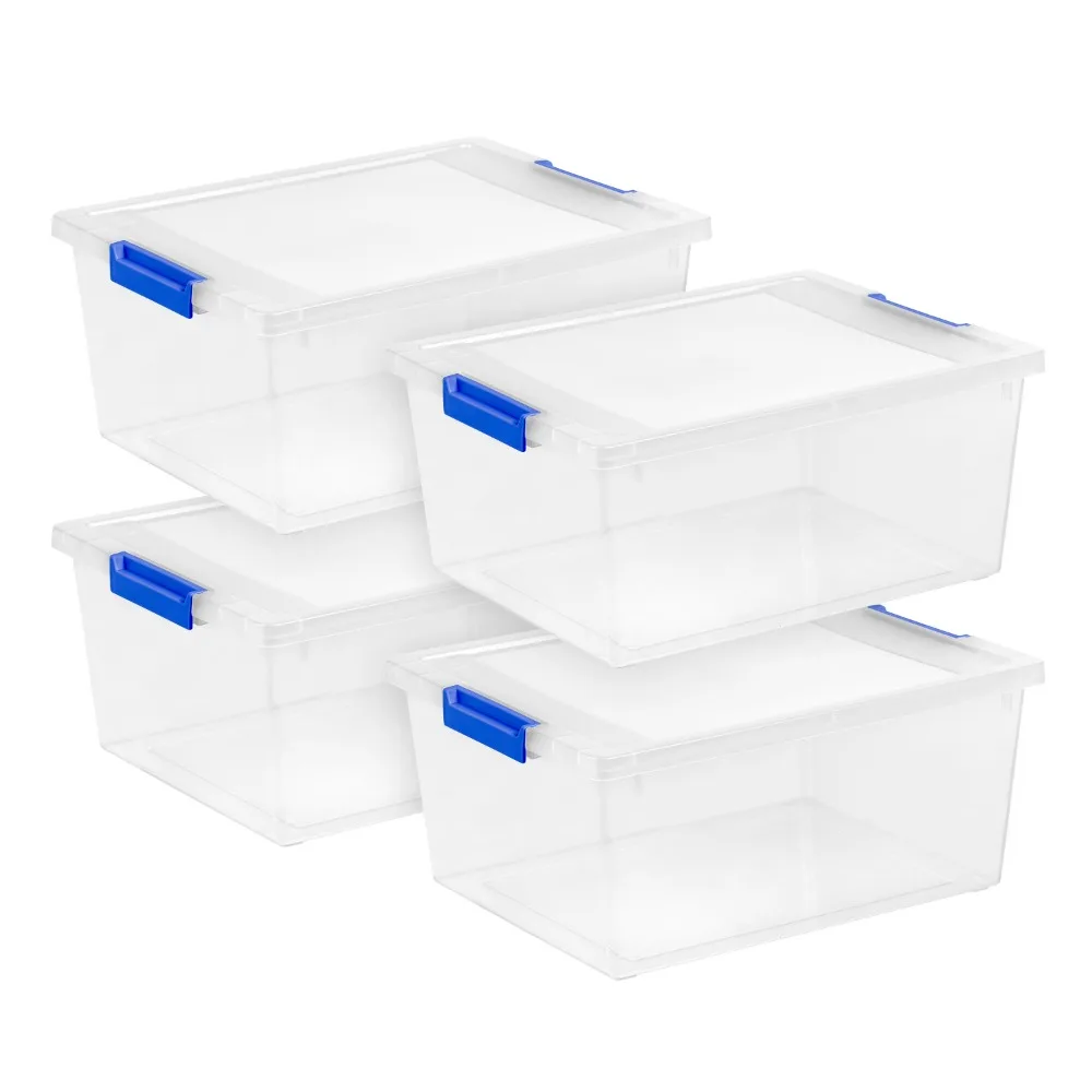 12 Qt. Plastic Storage Bins with Lids, Clear Containers, Latching Totes 4Pk