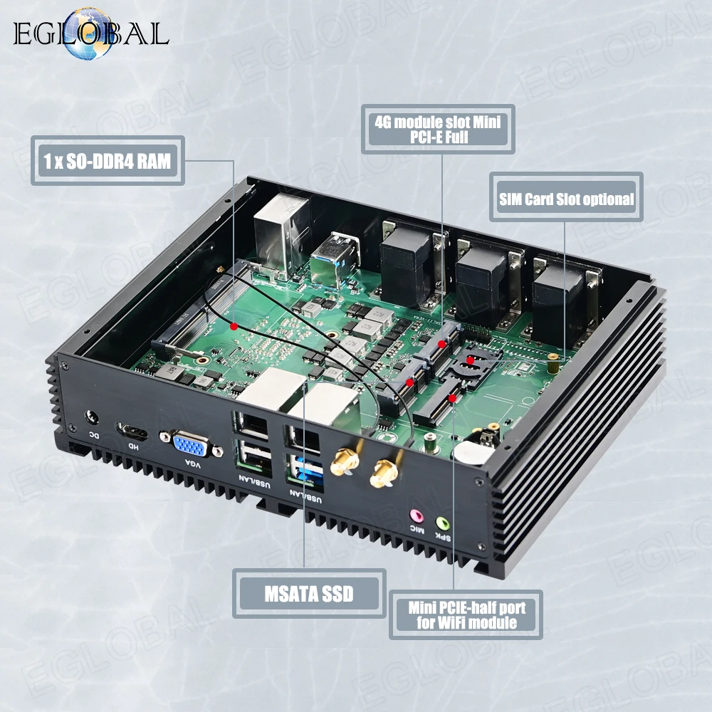 EGLOBAL Industrial Mini PC i7-7510U/10510U 32G RAM 512G SSD Desktop Computer Windows11 HDMI 6*COM 2*LAN PS/2 SIM Industrial PCs