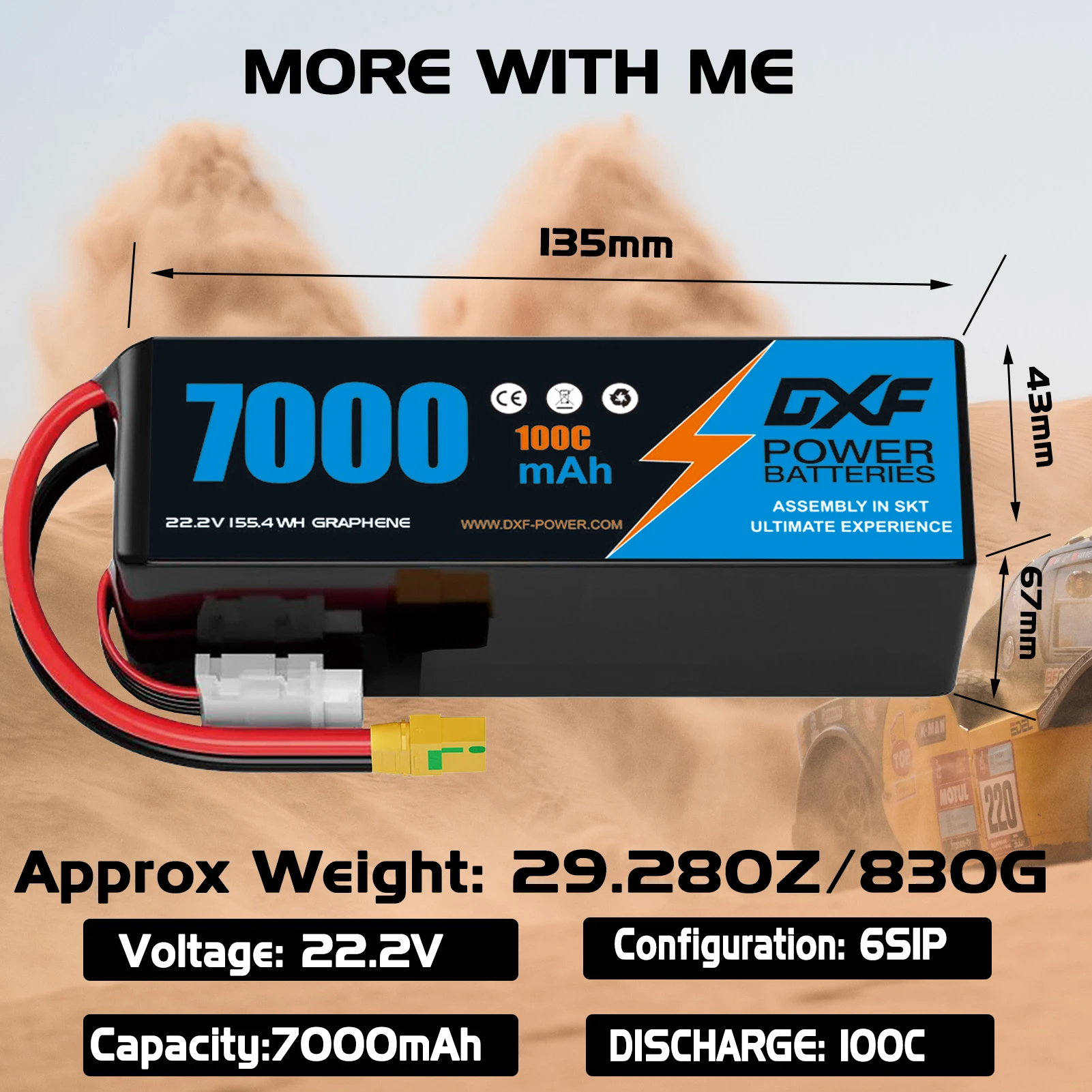 DXF 7000mAh 6S Lipo Akku 22,2V 100C mit EC5-Stecker SoftCase für 1/8 Buggy Truggy Offroad Auto Boot LKW Flugzeug UAV RACING
