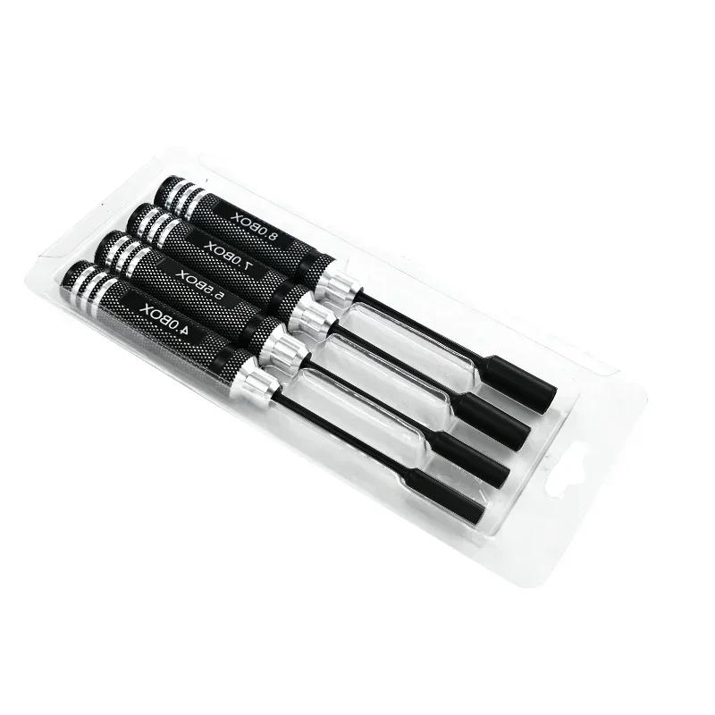 Set da 4 pezzi / placcatura in lega di titanio 4.0 / 5.5 / 7 / 8mm kit di strumenti a bussola per chiave a dado esagonale per aereo modello RC