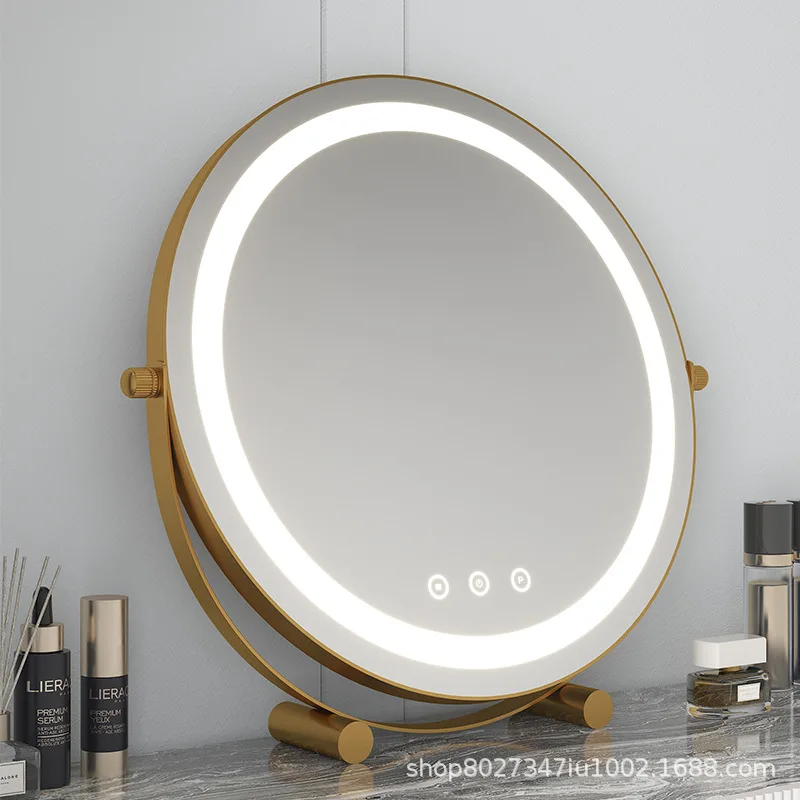 

Metal Desktop Makeup Mirror 3-Level LED Lighted Vanity Mirror Adjustable Rotating Makeup Mirror for Clear Imaging