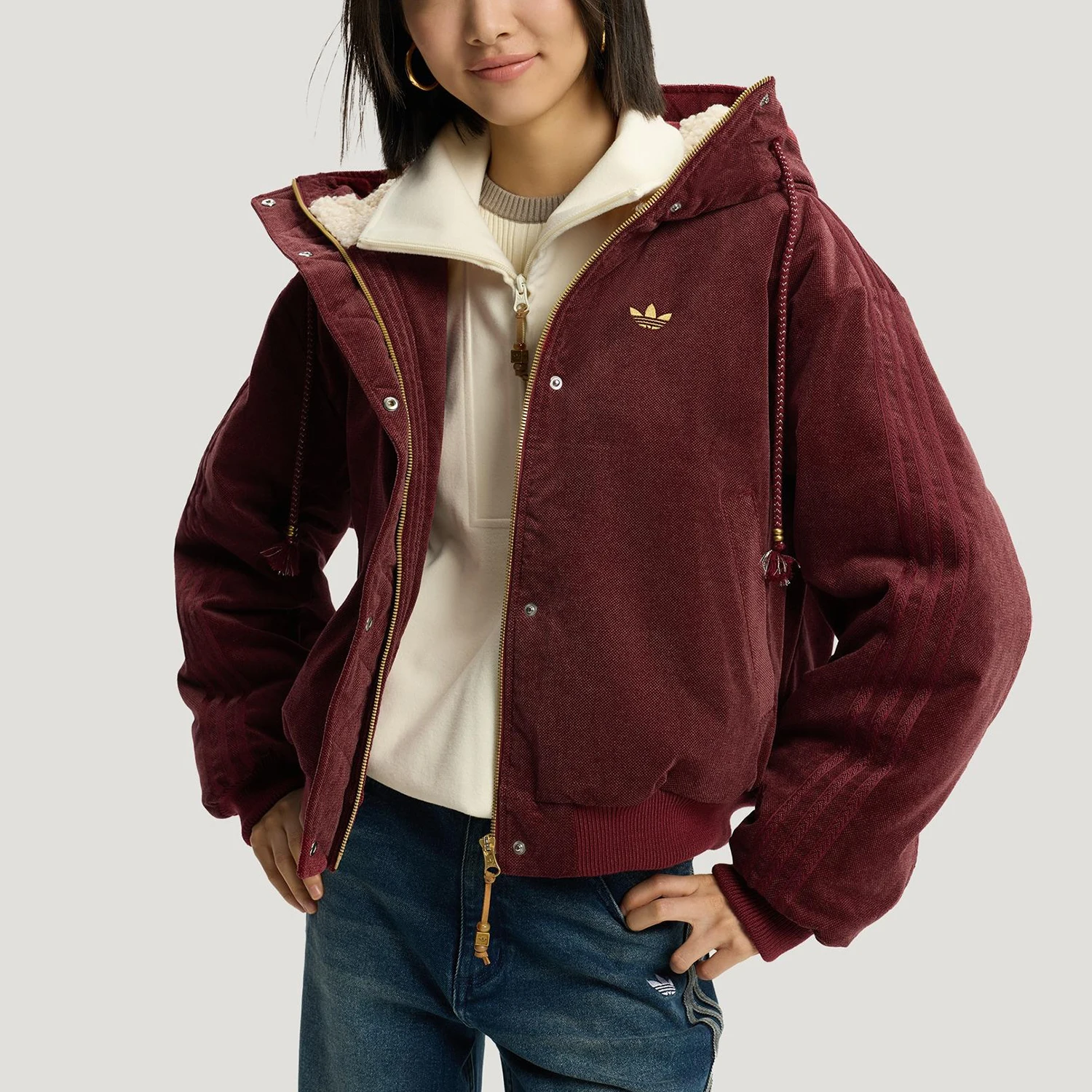 Adidas genuine clover women's New Year's hooded loose cotton jacket KT0723