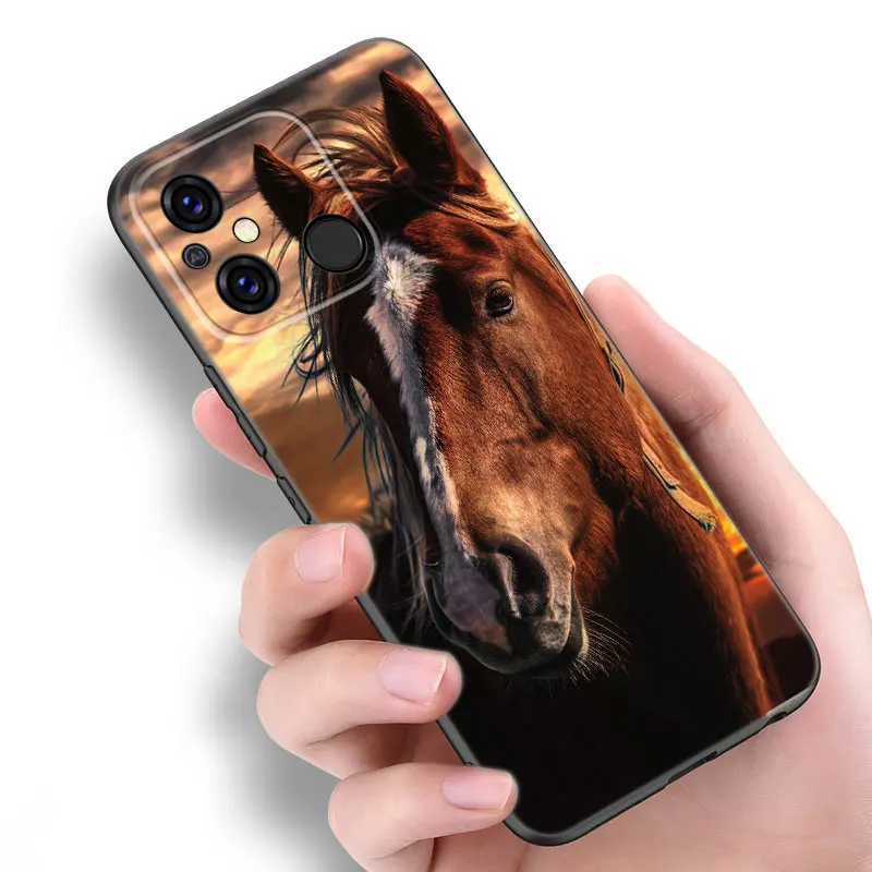 Horse Animal Black Silicone Phone Case For Xiaomi Redmi 11 Prime 11A 12C 13C A1 A2 + 12 4G 10 5G 8A 9A 10A 9C 10C 9i 12R Note 9T