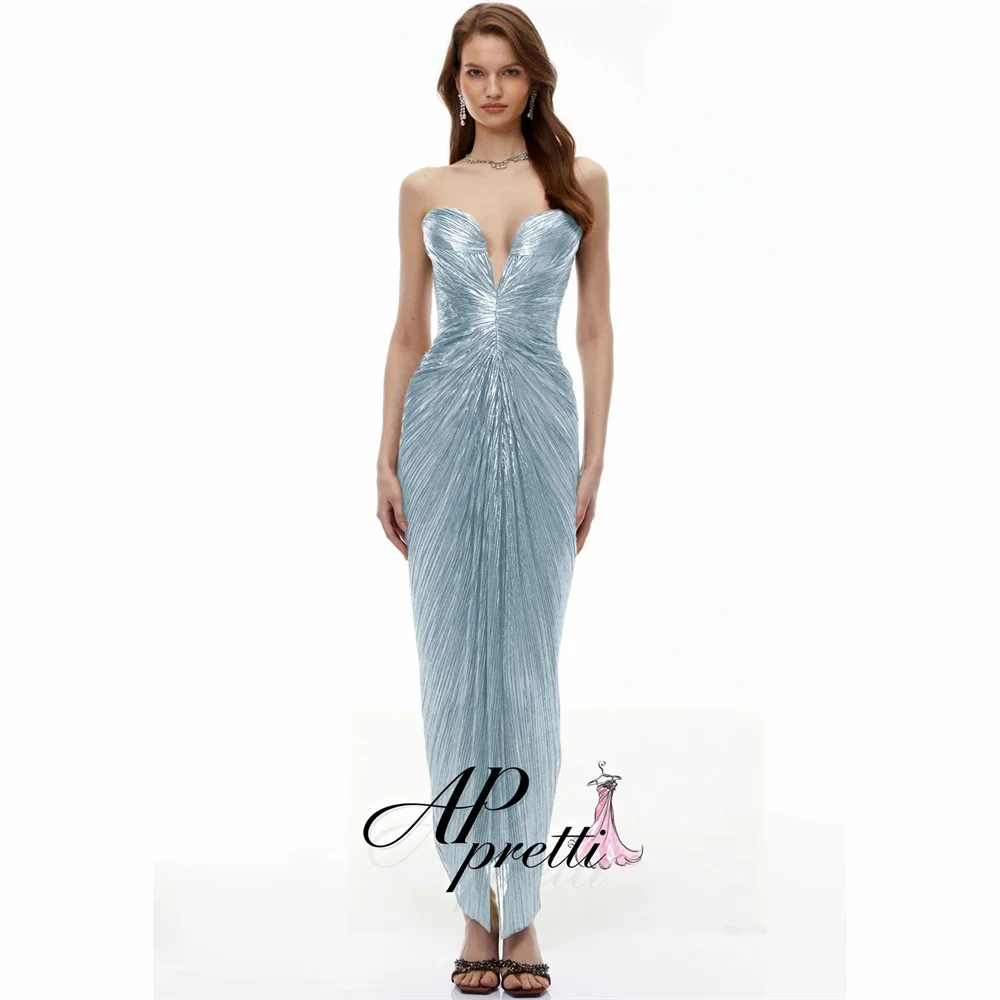 AP pretti Sparkly Light Blue Sweetheart Collar Wedding Reception Dress Draped Mermaid Evening Gown Dress Customized Party Dress