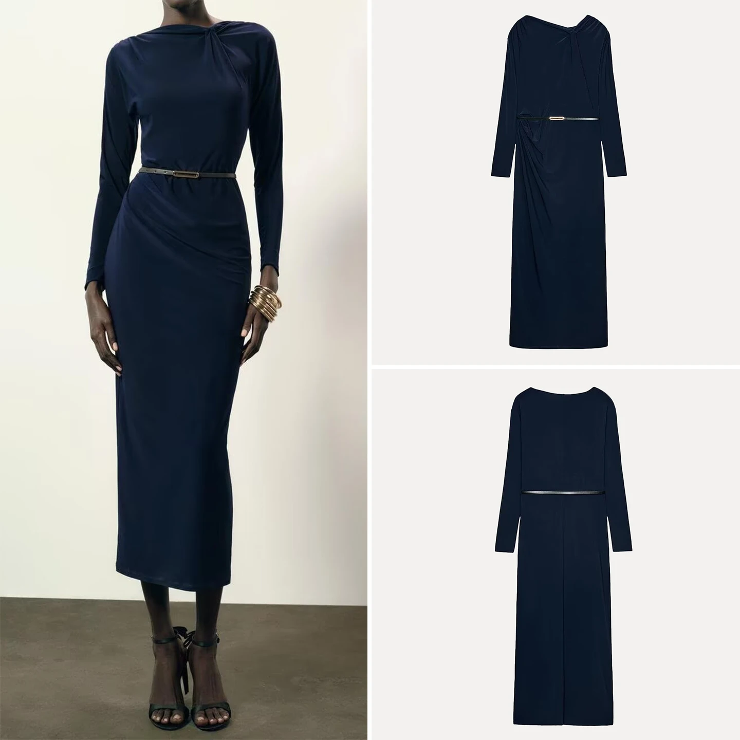 

Повседневное плиссированное платье с поясом и длинными рукавами в женственном стиле, осенняя коллекция 2025 года, новая женская модная модель