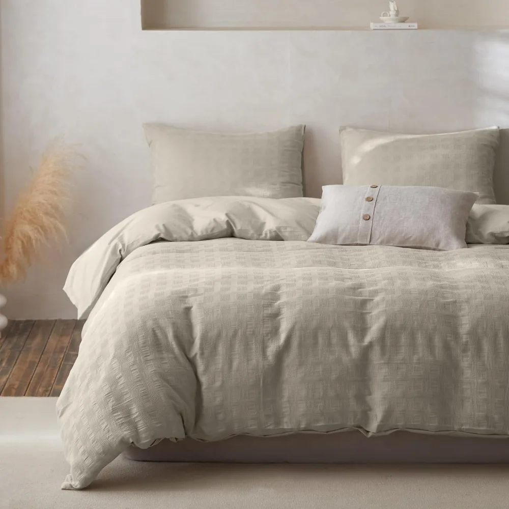 

Cotton Waffle Weave Duvet Cover Set - 3 Pieces (1 Duvet Cover, 2 Pillow Cases) Reversible, Soft and Breathable