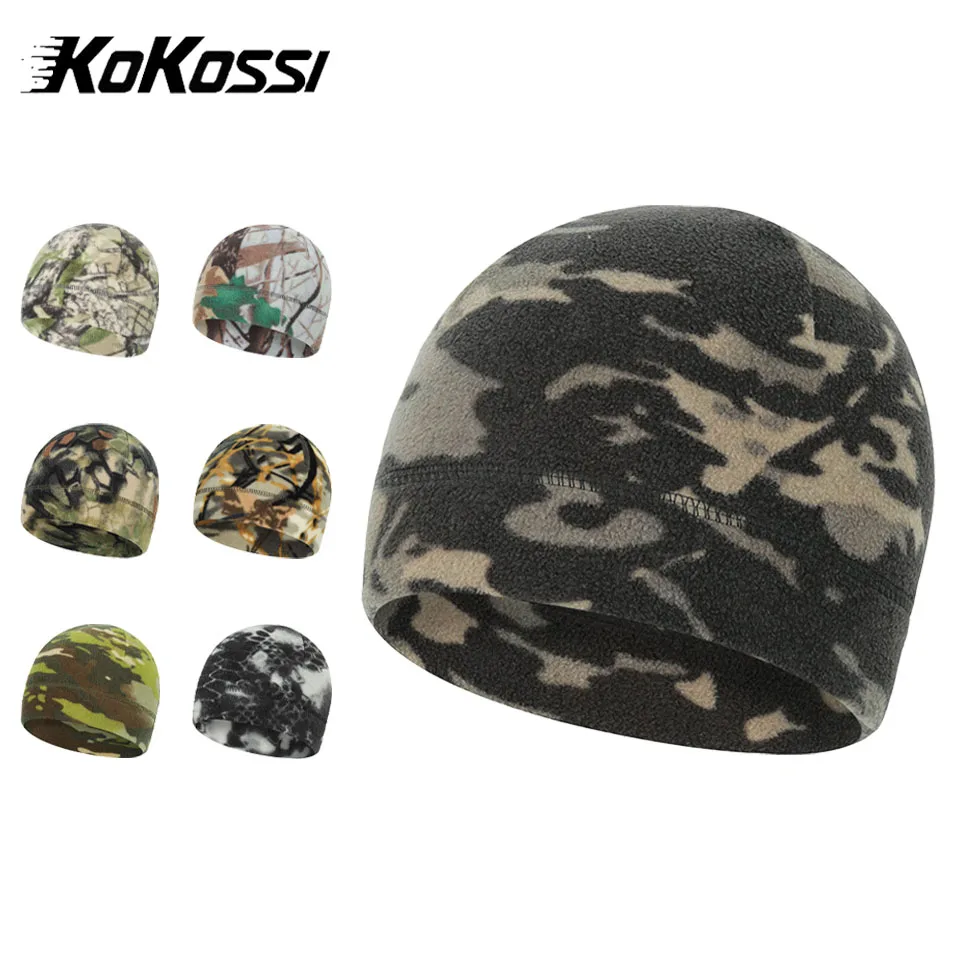 KoKossi Windproof Cap Warm Thick Camouflage Beanie Hat Winter Soft Polar Fleece Hat Outdoor Keep Warm Skull Cap For Men Women