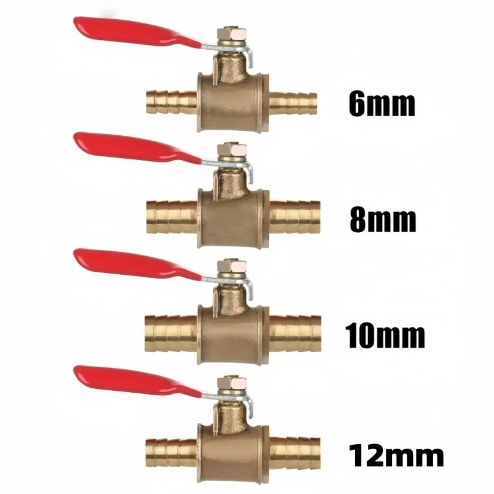 Brass Hose Hook in Line Red Handle Ball Valve 6mm 8mm 10mm 12mm for Water Fuel Line Cutting Accessories Water Oil Air and Gas