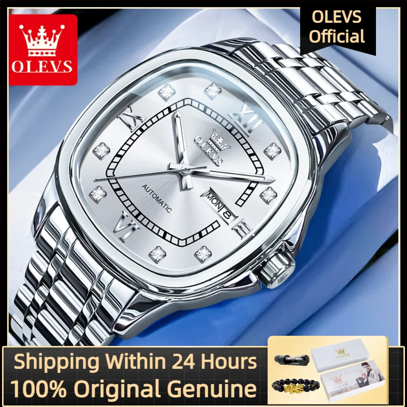 

OLEVS 9810, оригинальные механические часы для мужчин, календарь недели, водонепроницаемые светящиеся наручные часы с бриллиантами, мужские часы