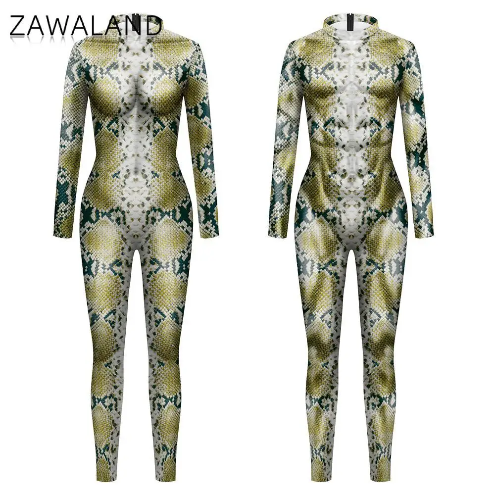 Zawaland kobieta mężczyźni Catsuit karnawałowy kostium zwierzęcy wąż lis tygrys Cosplay body fantazyjny kombinezon na przyjęcie świąteczne ubrania imprezowe