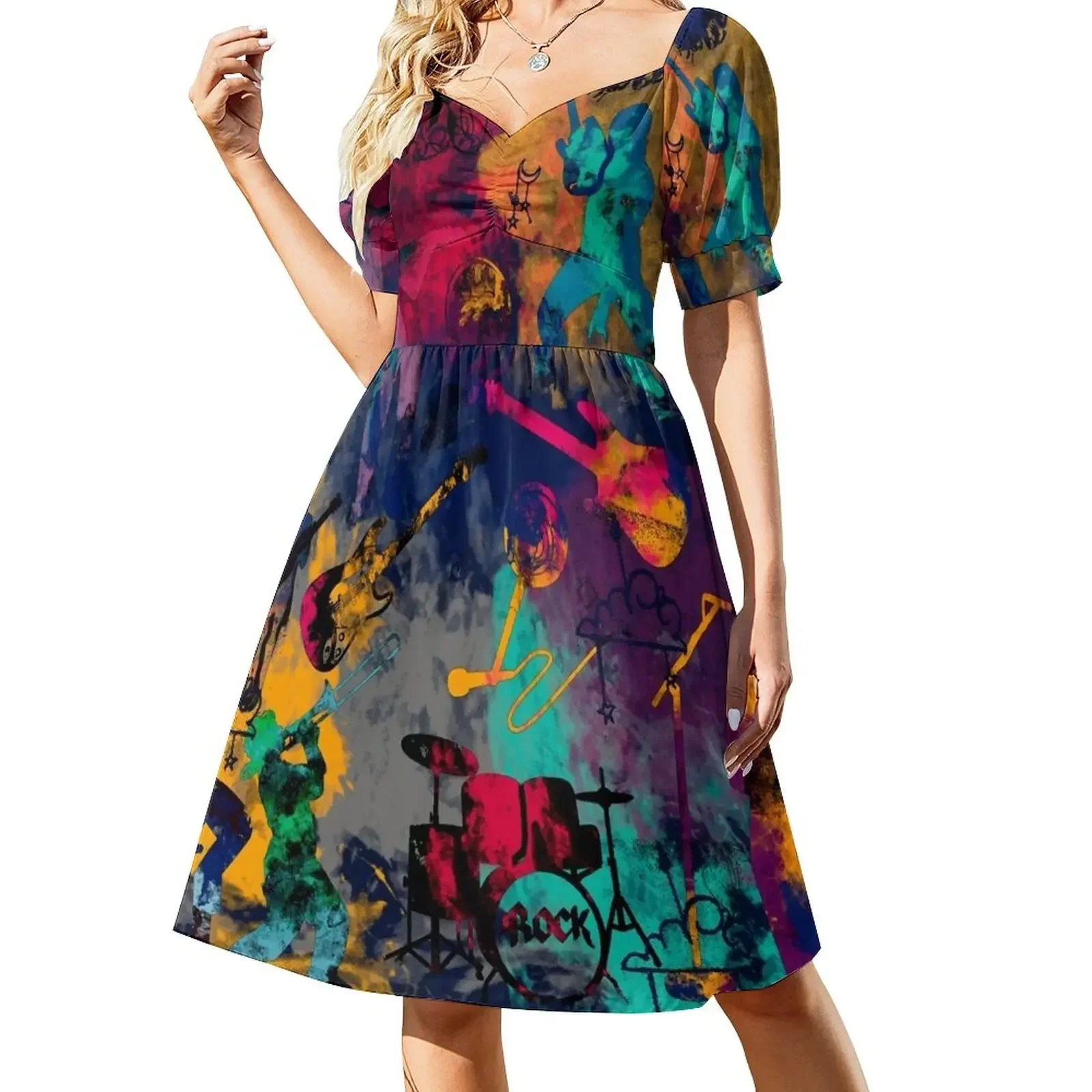 

Rock band Short-Sleeved Dress evening dress woman luxury dress