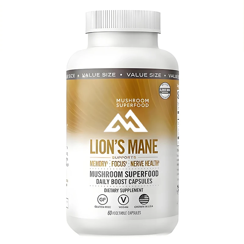 

Lion's Mane Mushroom Capsules Super Food Supplement,60 capsules,2000mg per serving for 30 days,containing prebiotic antioxidants