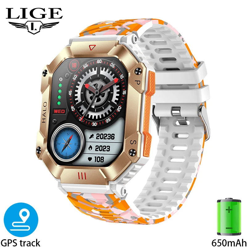 

LIGE GPS Smart Watch For Android IOS Fitness Outdoor Sport Bluetooth Call 650MA Bracelet Military Healthy Monitor Smartwatch Men