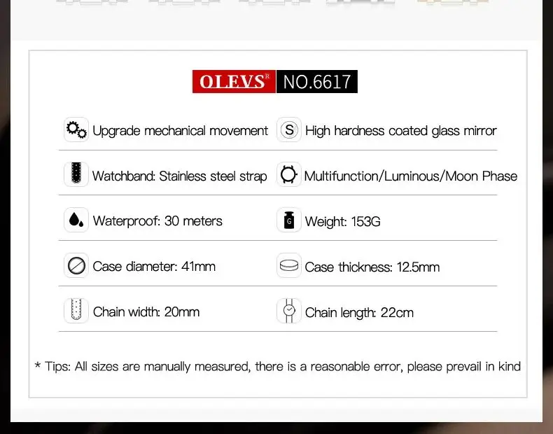 ساعات OLEVS للأزواج من الفولاذ المقاوم للصدأ مقاومة للماء، هدية للرجال والنساء، ساعات يد ميكانيكية أوتوماتيكية فاخرة #6