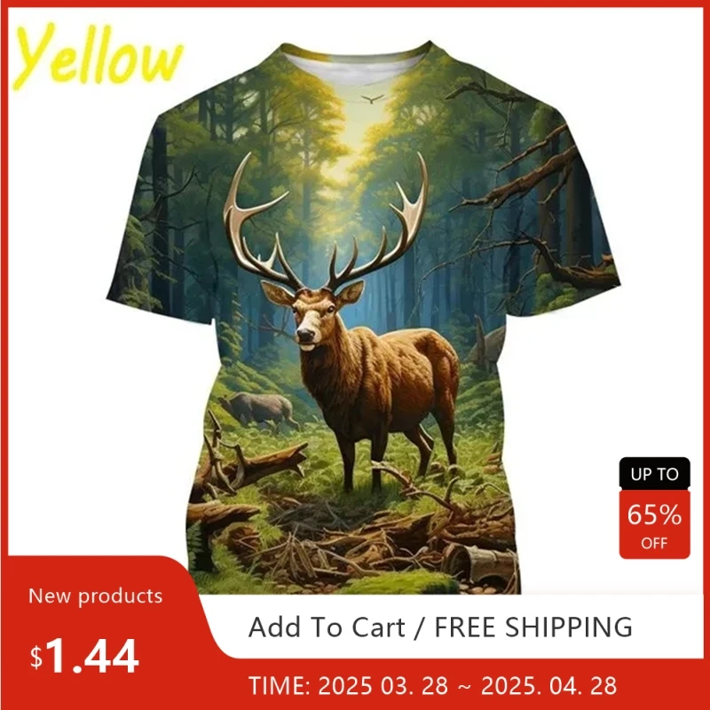 

Summer Tops Men Women Elk Moose Deer Hunting Camouflage 3D All Over Printed Oversized Short Sleeve T Shirt Cool Clothing Tops