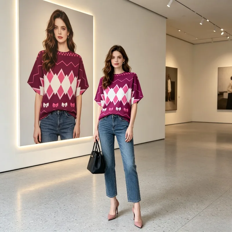 Miyake Pleated Short Sleeve T-Shirt 2026 Summer New Niche Print Casual Pleated Top Loose Plus Size Fashion Versatile Elegant