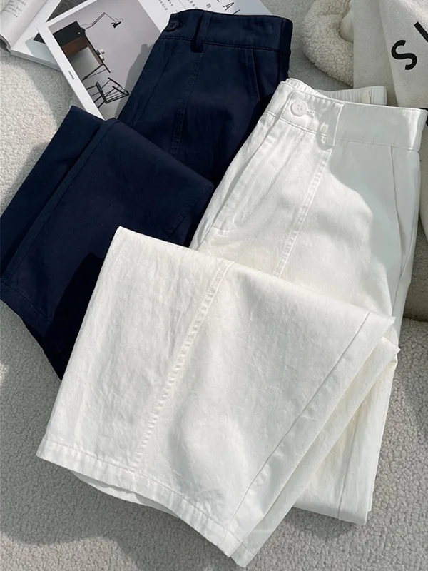 캐주얼 하이웨이스트 와이드 레그 팬츠 루즈핏 다용도 플러스 사이즈 여성용 가을 2025 신상 슬림핏 나인 포인트 팬츠