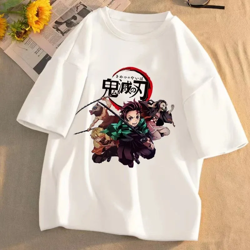 Demon Slayer T-Shirt mit Hauptfiguren für Männer, Frauen und Kinder, Tanjiro Nezuko Inosuke Grafik-T-Shirt, übergroßes, kurzärmliges Baumwoll-Oberteil