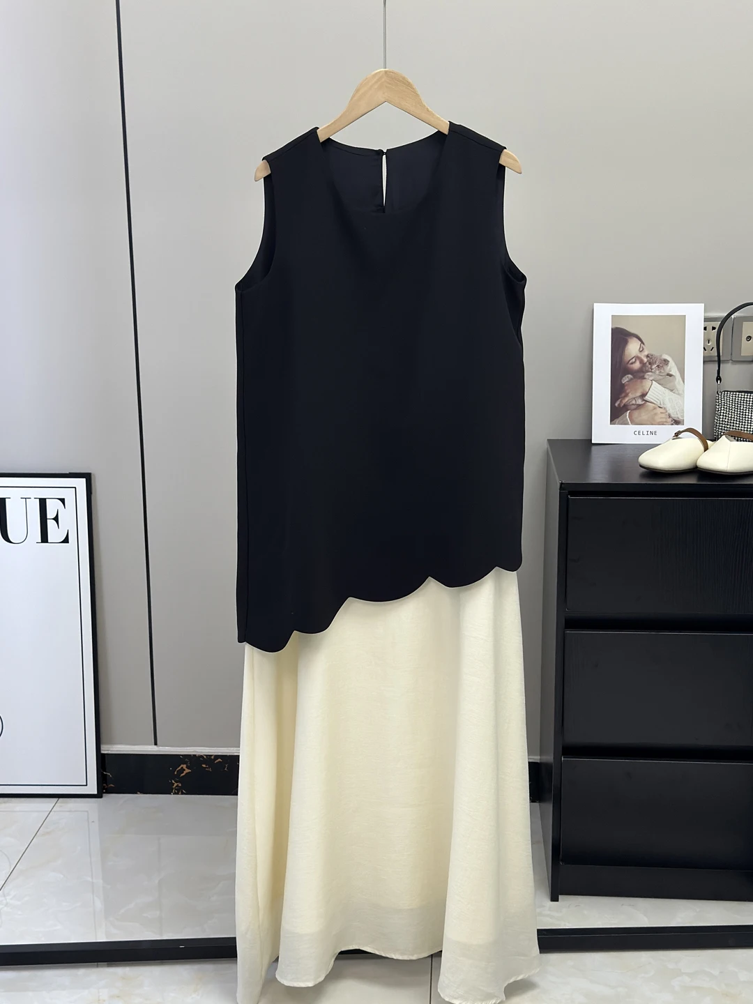 Ele Summer Long Dr Canotta ampia da donna Dr Tessuto di lino in acetato Falso gonna a trapezio a vita alta in due pezzi