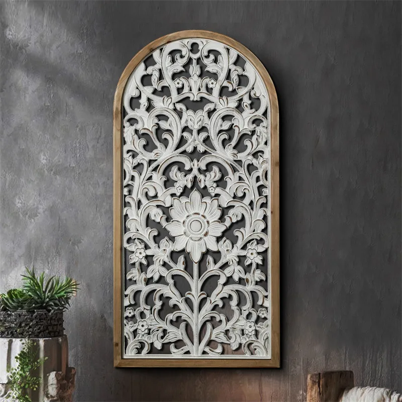 

French wall decoration: old hanging board on the wall, homestay restaurant background wall hanging, hollow carved