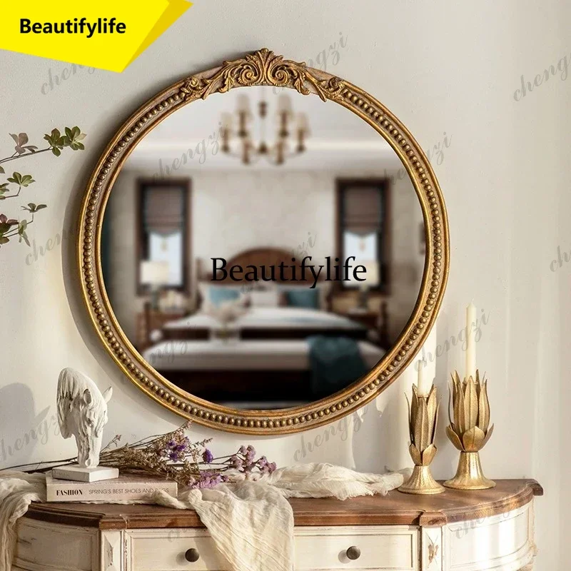 Retro home bathroom decorative mirror American old round creative vanity mirror a17