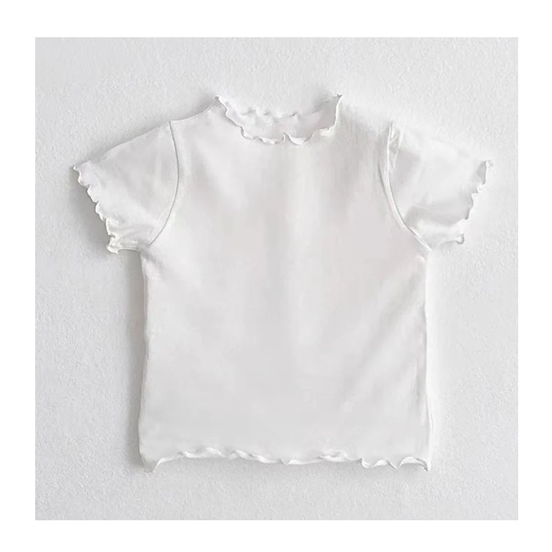 T230131 Girls Summer Thin Ruffle Collar Base Shirt T-shirt Lightweight Floral Print Underwear Top for Kids