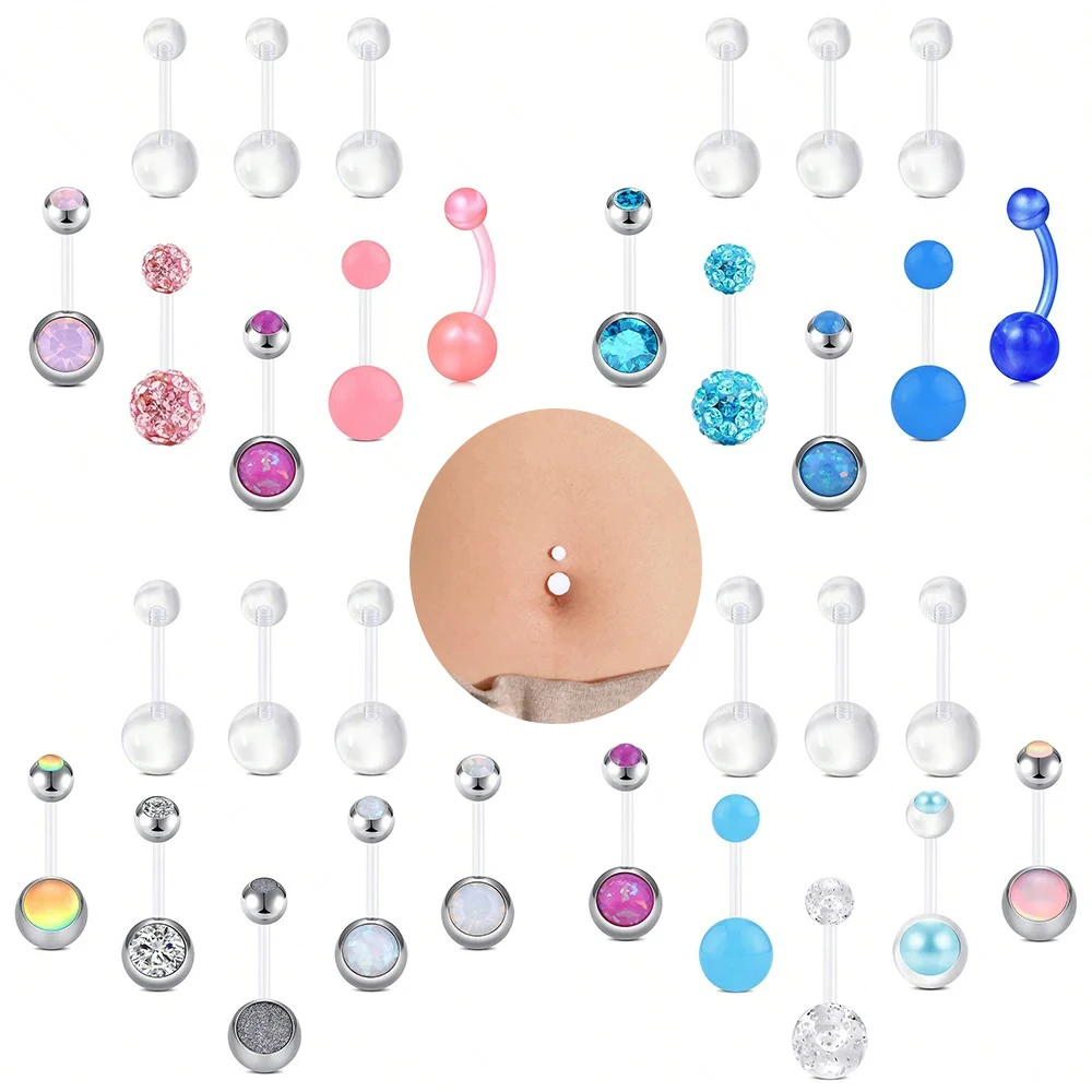 4pcs Plastic Belly Button Rings Navel Rings For Maternity Pregnancy Sport Pregnant Women Flexible Clear Belly Piercing Retainers