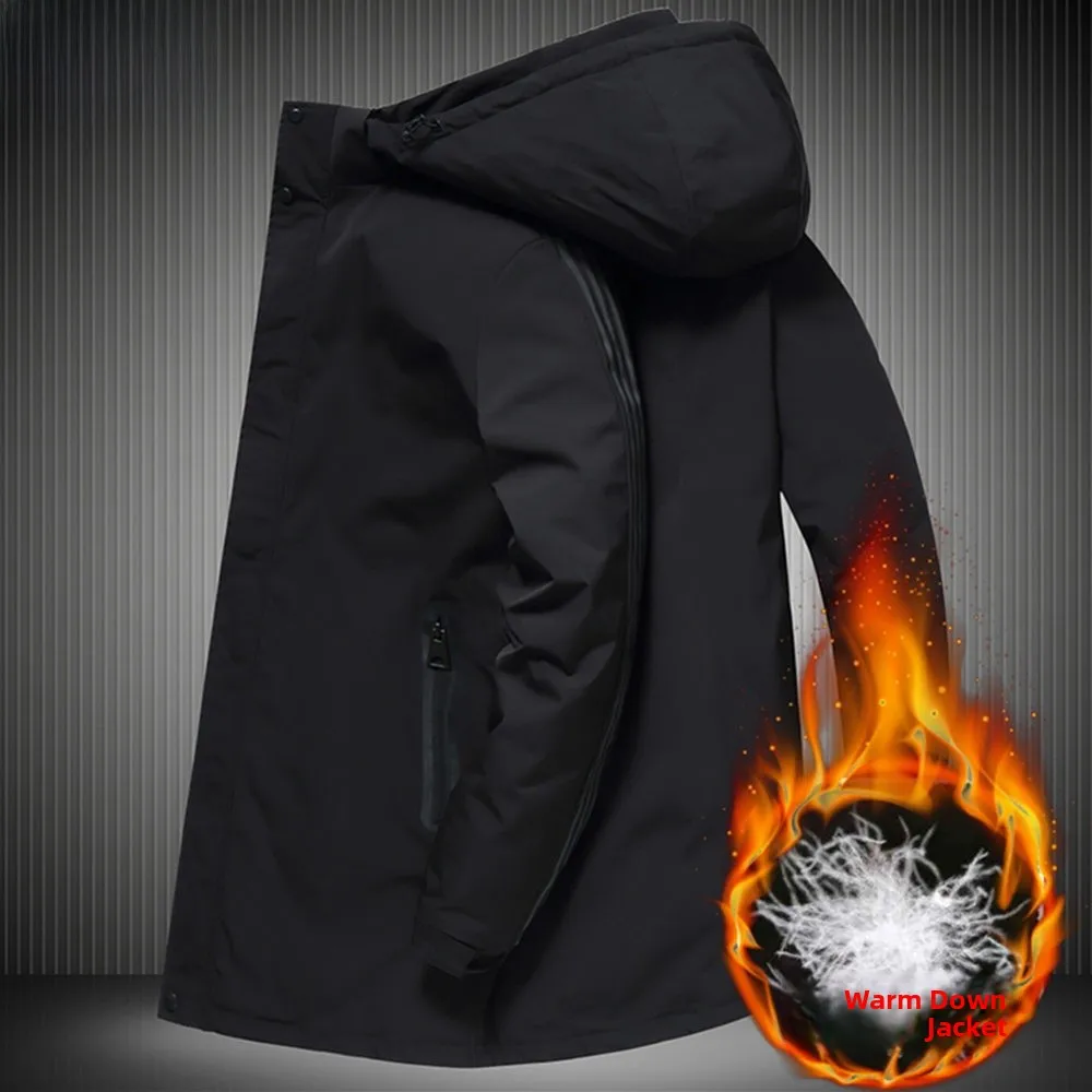 

Мужская зимняя куртка-пуховик большого размера, новая, с капюшоном, оверсайз, для полных мужчин, модная, средней длины, верхняя одежда