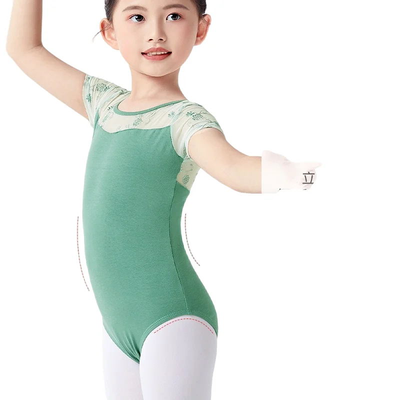 Ragazza body ricamo pizzo balletto Top acrobazie tuta ginnastica concorrenza tuta da ballo maglia Maillot vestiti costumi da bagno bambini