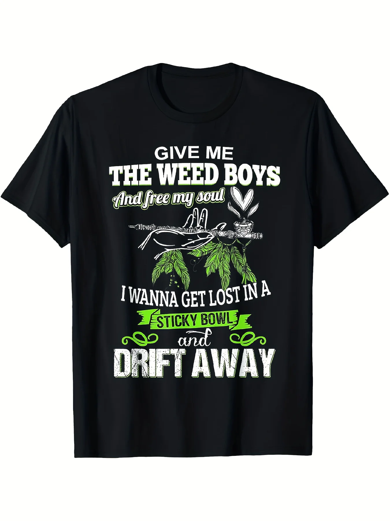 Camiseta informal con gráfico para hombre, Give Me The Boys Free My Soul Leaf Crossed S Design, color negro con estampado verde y blanco, corte regular, manga corta, tela de alta elasticidad, lavable a máquina, regalo sorpresa para papá, proceso de impresión por transferencia térmica digital