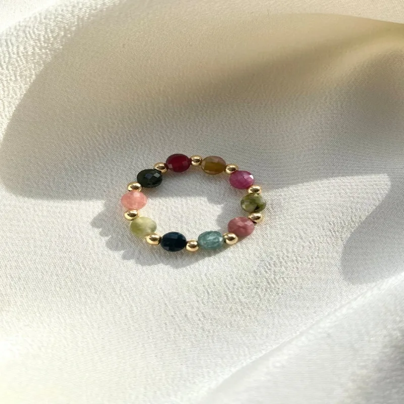 Tourmaline beaded ring, October birthstone ring.