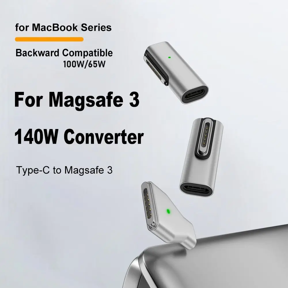 140W Type-C Female to Magsafe 3 Converter Connector Laptop USB-C Magnetic Adapter 28V 5A Zinc Alloy for MacBook Air/Pro