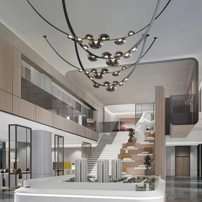 Yida Creative Villa Duplex Building Belt Pendant Light Hanging Stairs Exhibition Hall Designer Living Room Leather Light