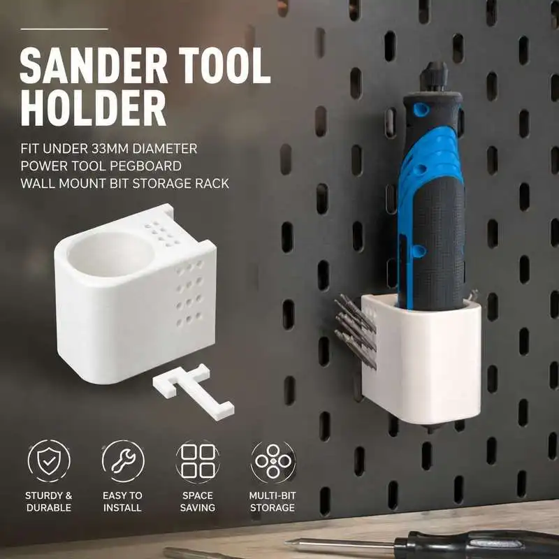 Pegboard Sander Holder Fit for Tools Within 33mm Diameter Storage Organizer Wall Mount Bracket