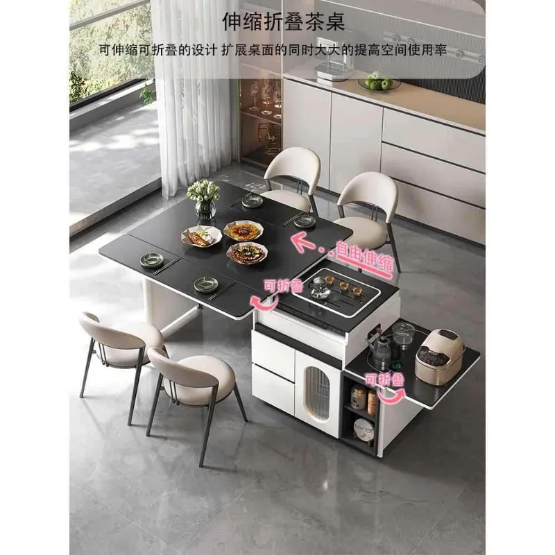 

Movable rock slab meal, tea table, dual-purpose, household island small apartment, folding and retractable, tea table and chair