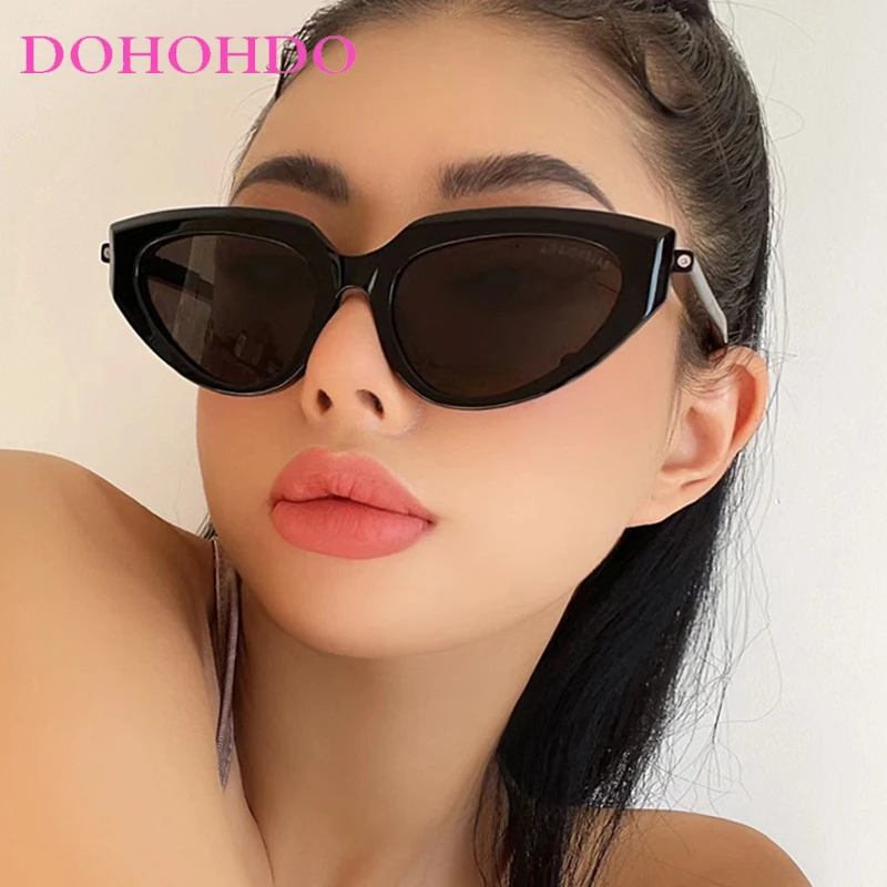 DOHOHDO New Ins Popular Cat Eye Sunglasses Women Retro Punk Gray Lens Eyewear Men Shades UV400 Luxury Brand Oculus Sun Glasses