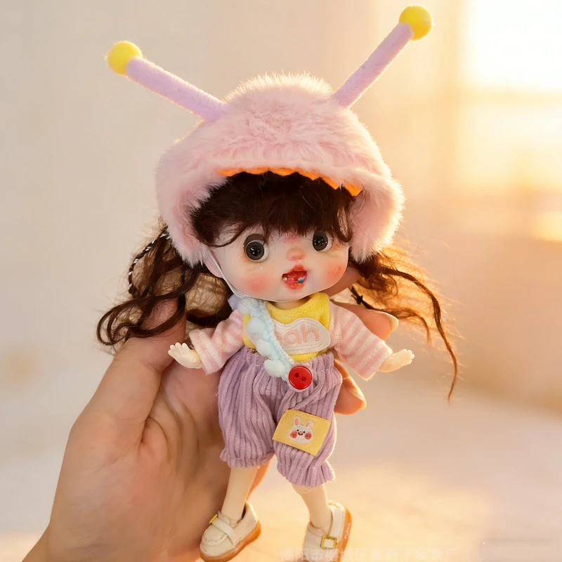 

For Ob11 Dolls Clothes Dopamine Strap Pants Hat Fashion Soft Unique Set Spring And Autumn Rabbit Frog 17cm Decorative Gift