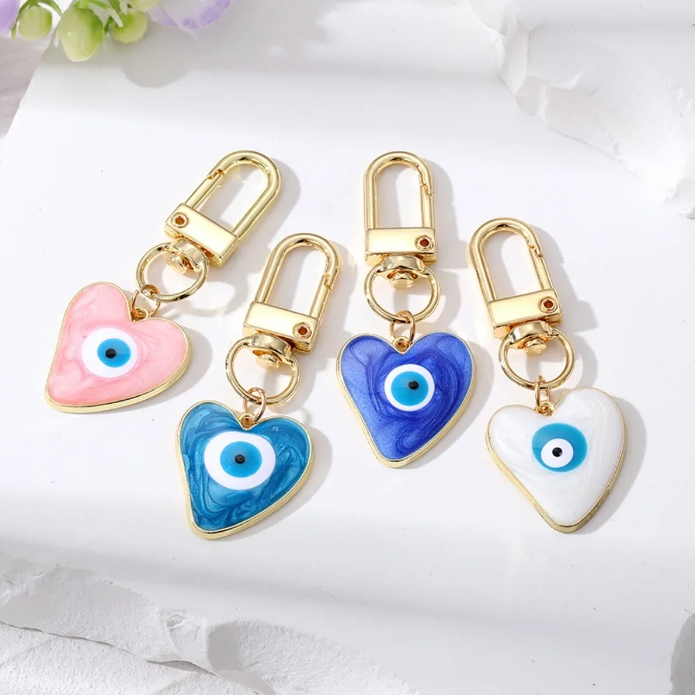 

Enamel Turkish Heart Evil Eye Keychain Pendant Blue Eye Turkish Heart Blue Eye Pendant Drip Oil Gold-color Ring