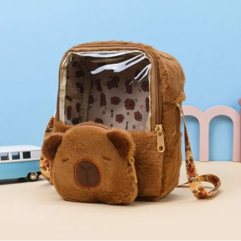 Mochila De felpa de animales Capybara, bolso de hombro de muñeca de felpa, bolso de hombro de dibujos animados, bolso escolar de estudiantes con cremallera de gran capacidad