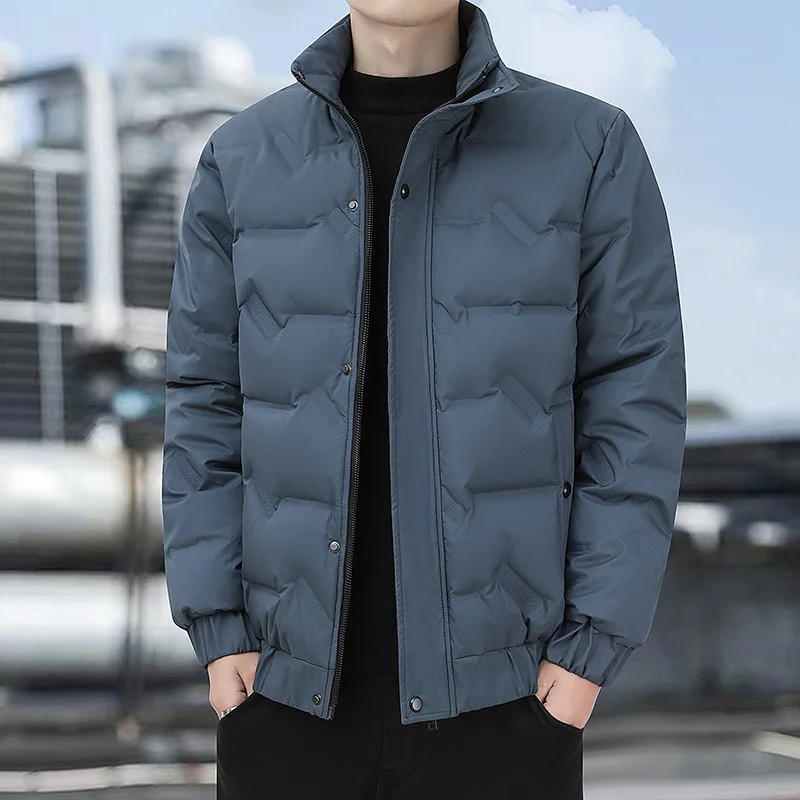 

Winter Man Down Jacket Thicken Cold-proof Stand Collar Zipper Male Coat Solid Color Long Sleevewarm Lightweight Men Outerwear
