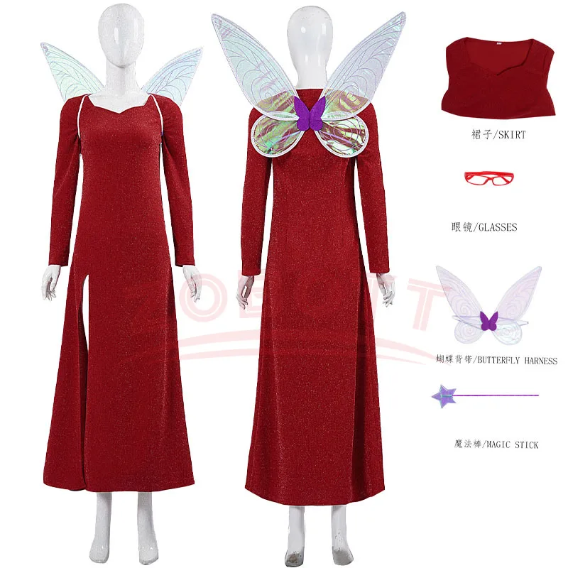 

Костюм для косплея из фильма Шрек, красное платье феи крестной матери для взрослых женщин, Хэллоуин, карнавал, маскировка, сценическое шоу, костюм, униформа для ролевых игр