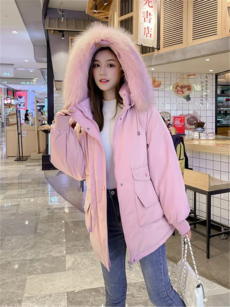 Faux FUR Spliced Hooded Coatเสื้อผ้าผู้หญิงหลวมThicken WARM PUFFER JACKET 2025 ใหม่แฟชั่นElegant Chic Lady Outerwear