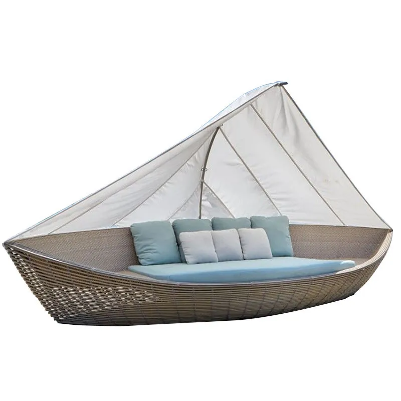 Outdoor rattan bed, hotel swimming pool beach sailing sofa, courtyard sunscreen leisure furniture