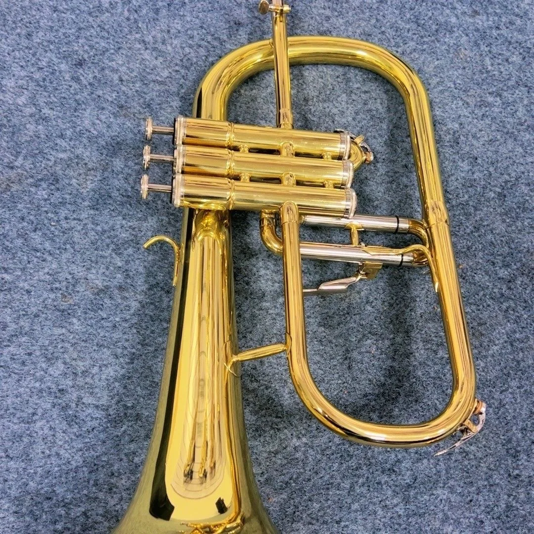 Flugelhorn B-Flat Brass Trumpet, Gold-Plated Furuger, Professional Trumpet, Jazz Instrument with Box